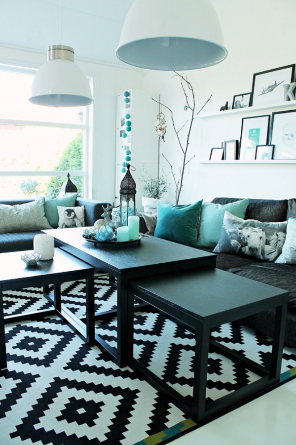 Living Room with Turquoise Accents