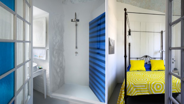 Blue and yellow decoration of a small hotel