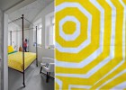 Blue and yellow decoration of a small hotel