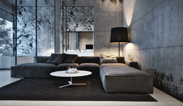 House on a lake featuring unique interior design
