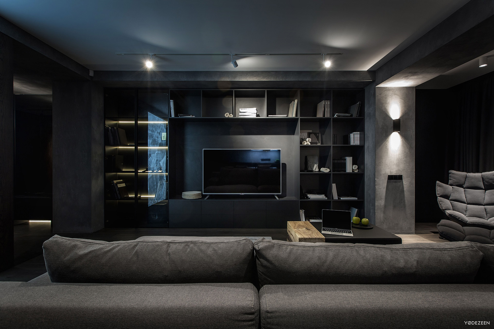 TV section in a modern dark residence