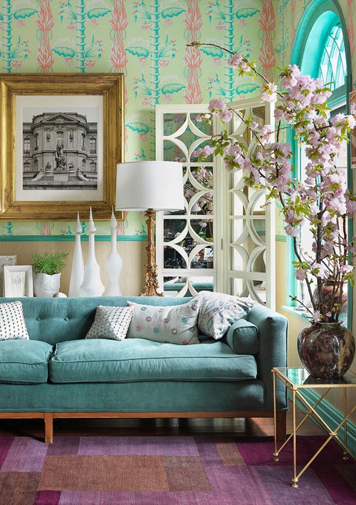 living colorful designs heidi pribell schemes interiors interior turquoise rooms decor adorable amazing couch via scheme decoholic aqua colors sofa