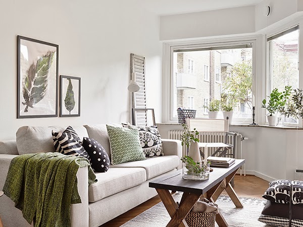 Home with fresh décor and a green and grey color scheme ...