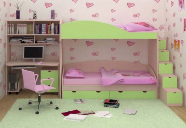 Beautiful Design Idea For Little Girl\'S Room In Pink And Green