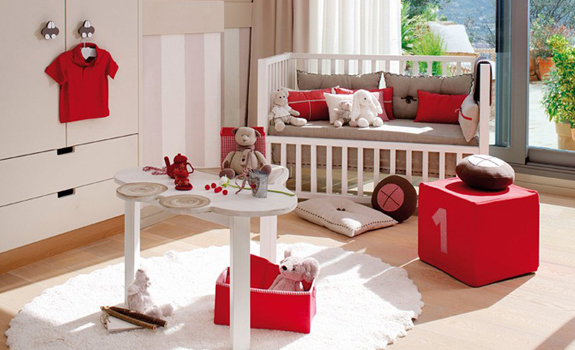 Cream And Red Kids Room