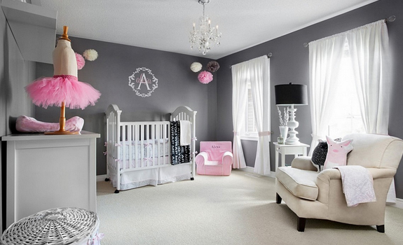 Adorable Grey And Pink Baby Room Design