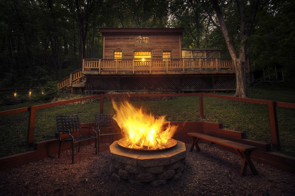 Hillside Cabin At Night