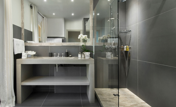 grey tiled bathroom