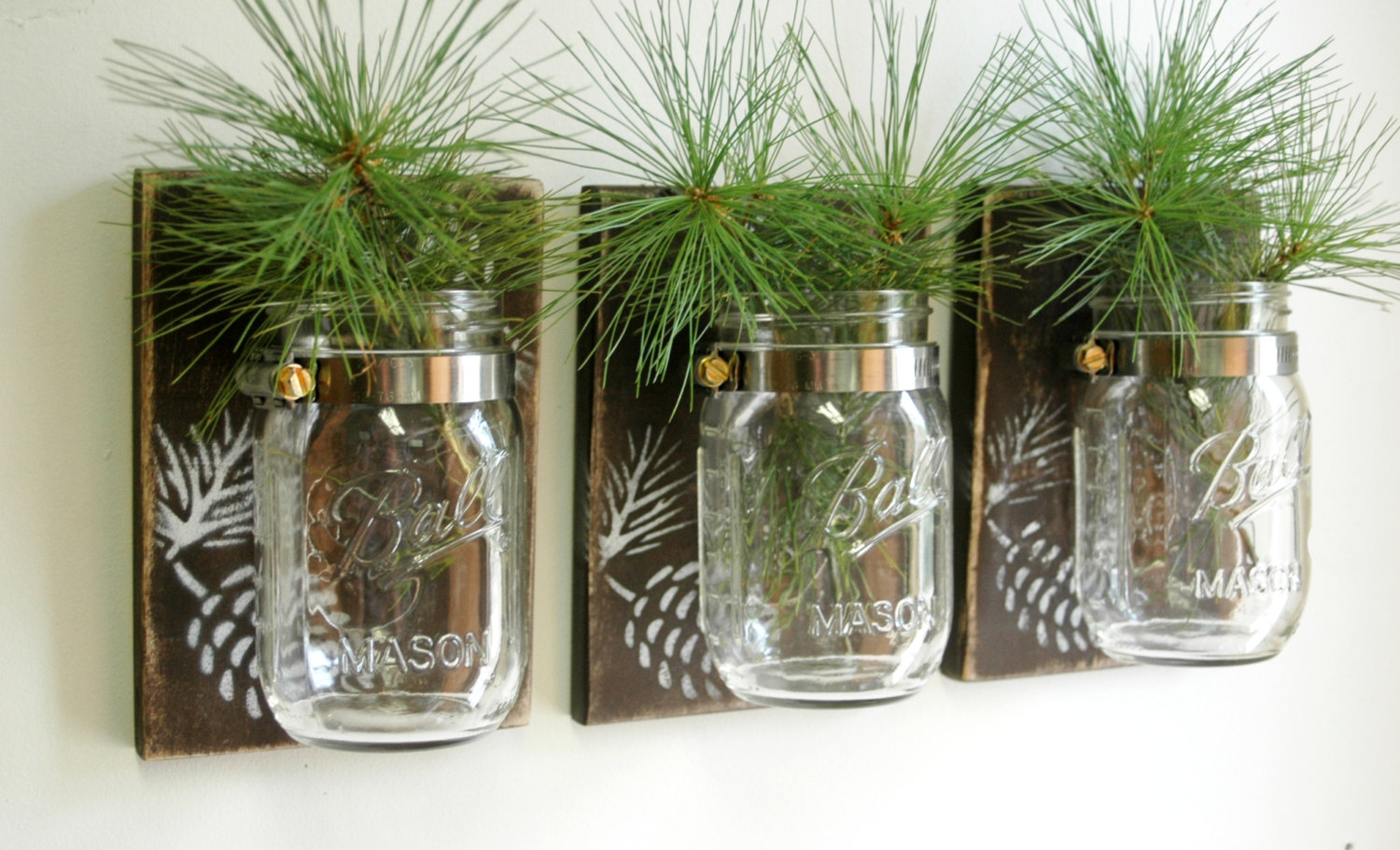 decor mason handmade pinecone trio three rustic jars adorable recycled mounted décor plus side really