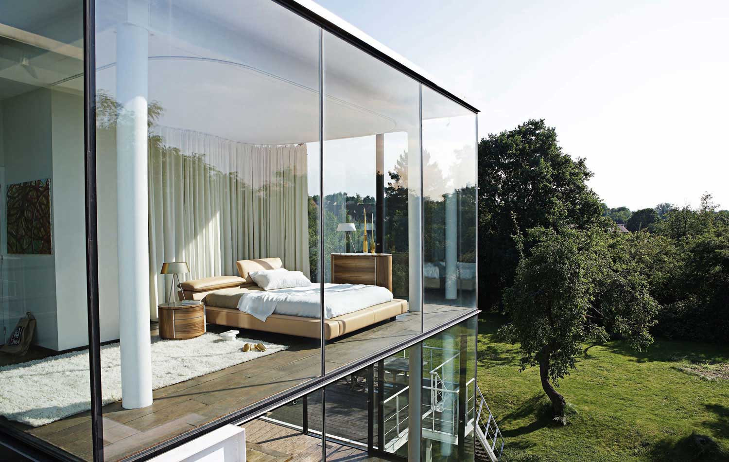 living room with glass ceiling