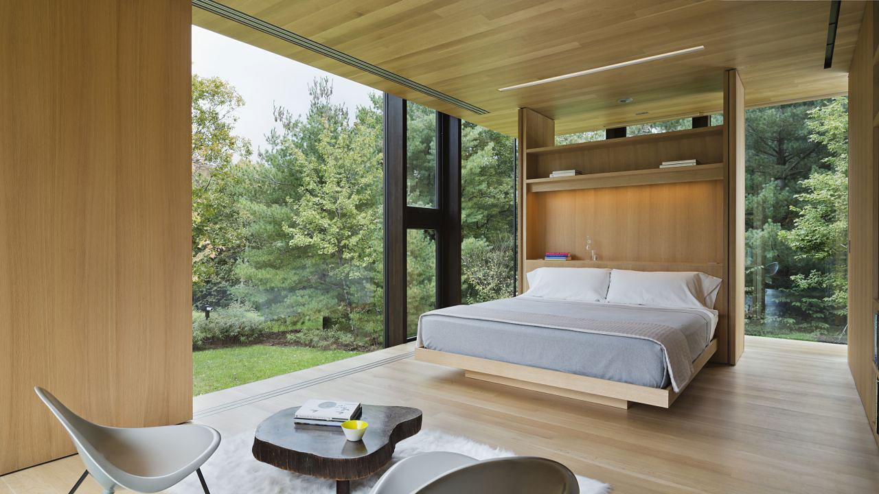 Wooden Bedroom With Forest View