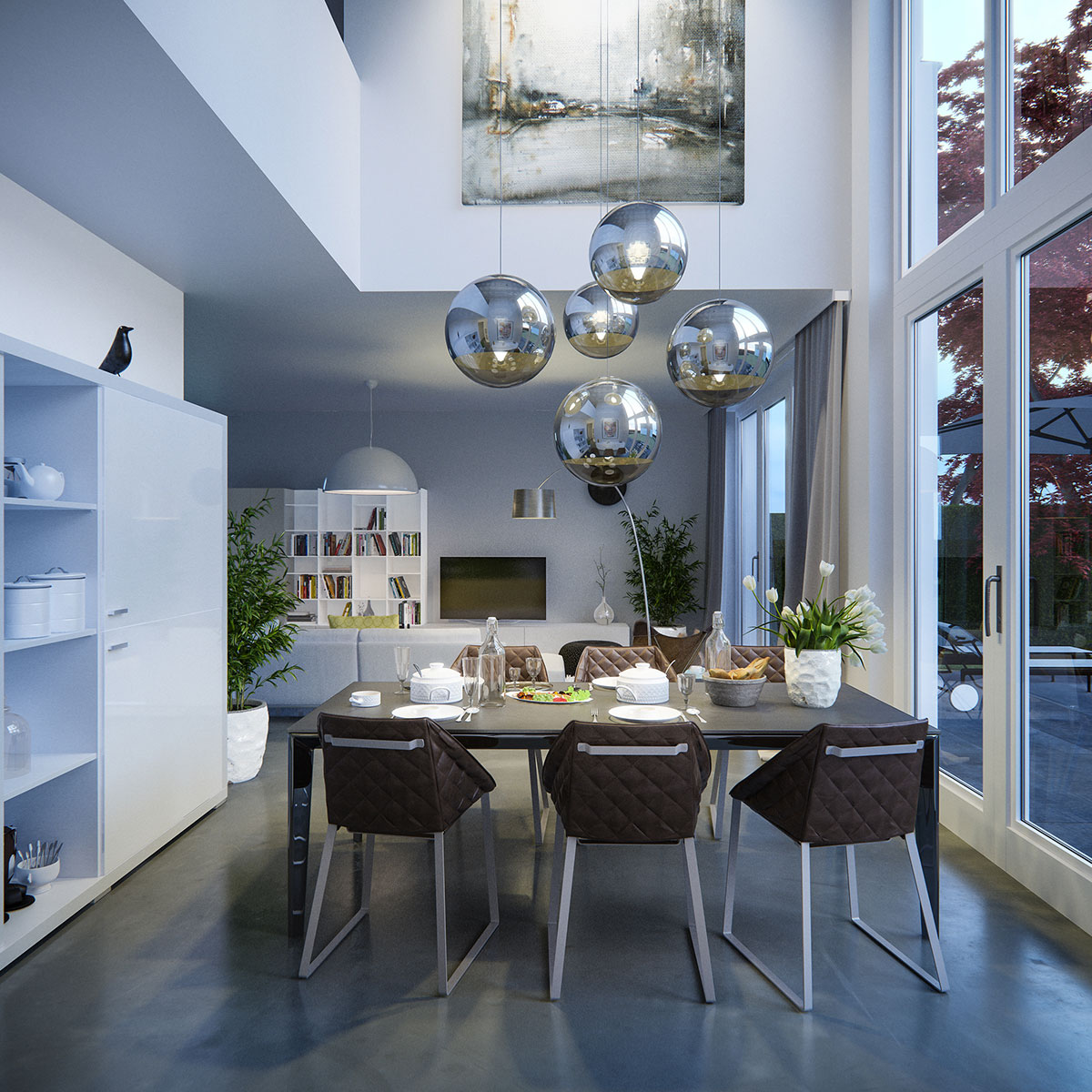 Contemporary Dining Room Night View