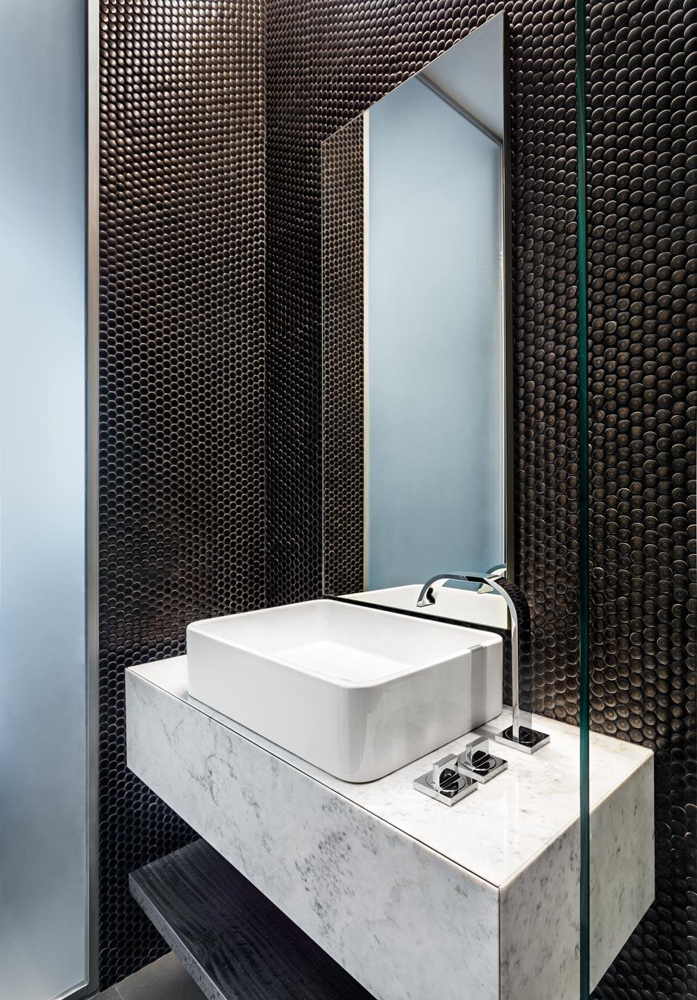 Dark Bathroom With White Sink