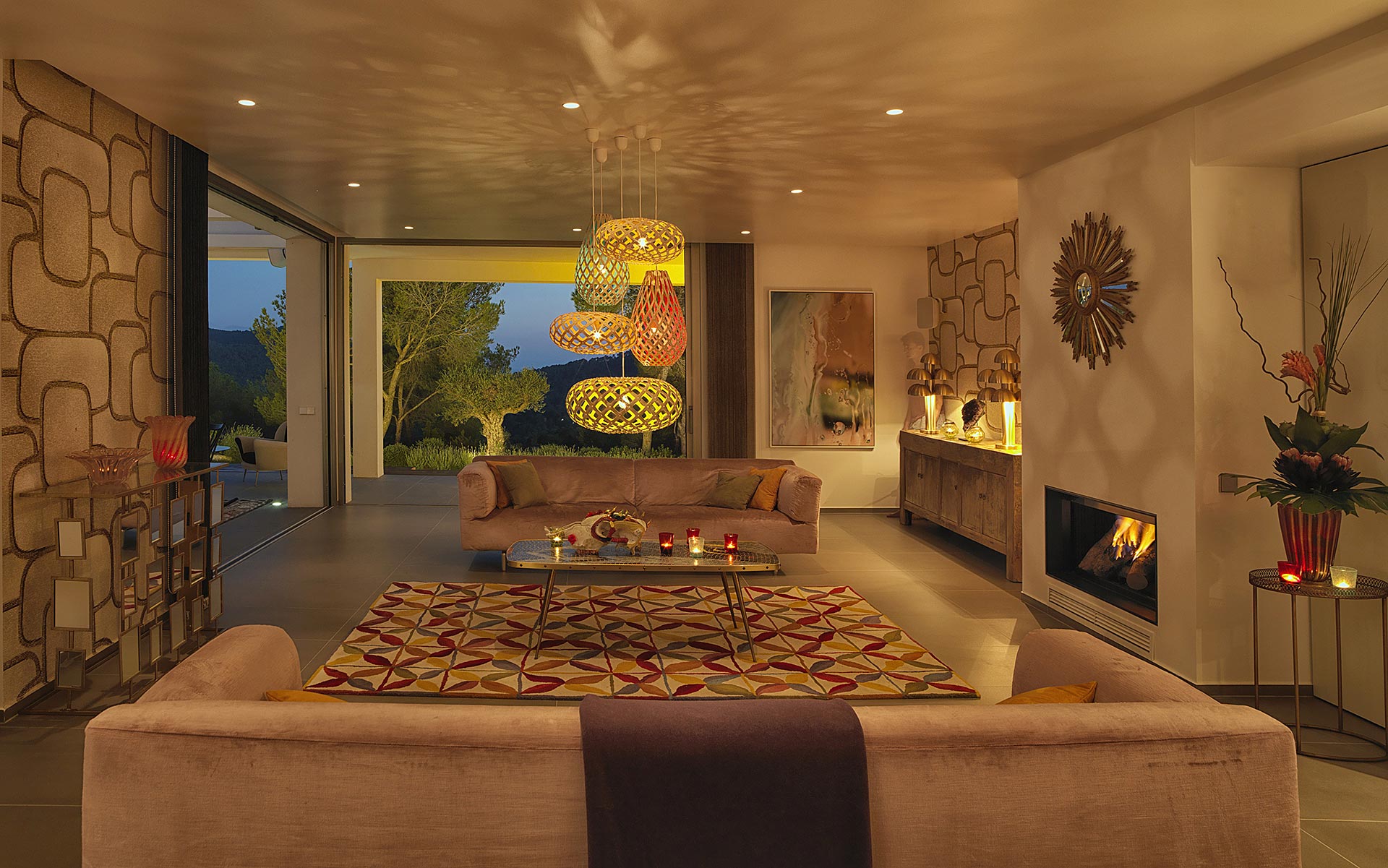 Brilliantly Refurbished Ibiza House-Beautiful Living Room-At-Night