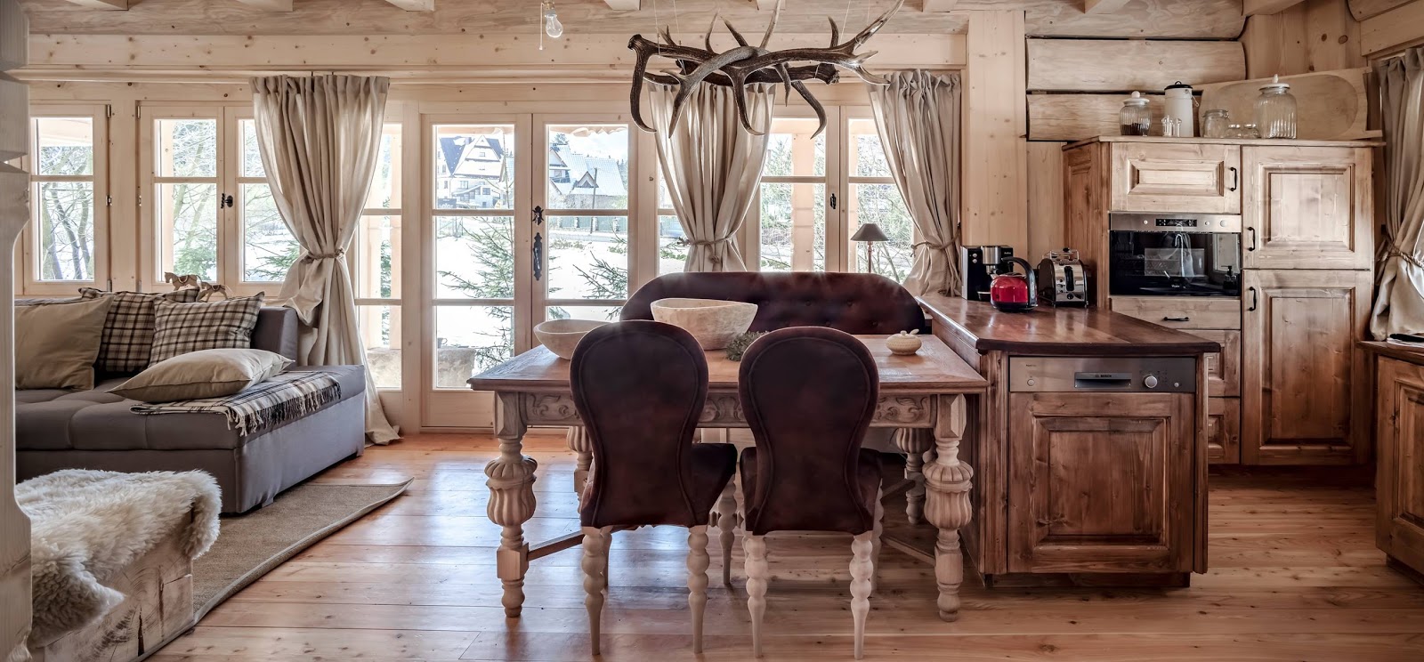 Wooden Kitchen And Dining Room