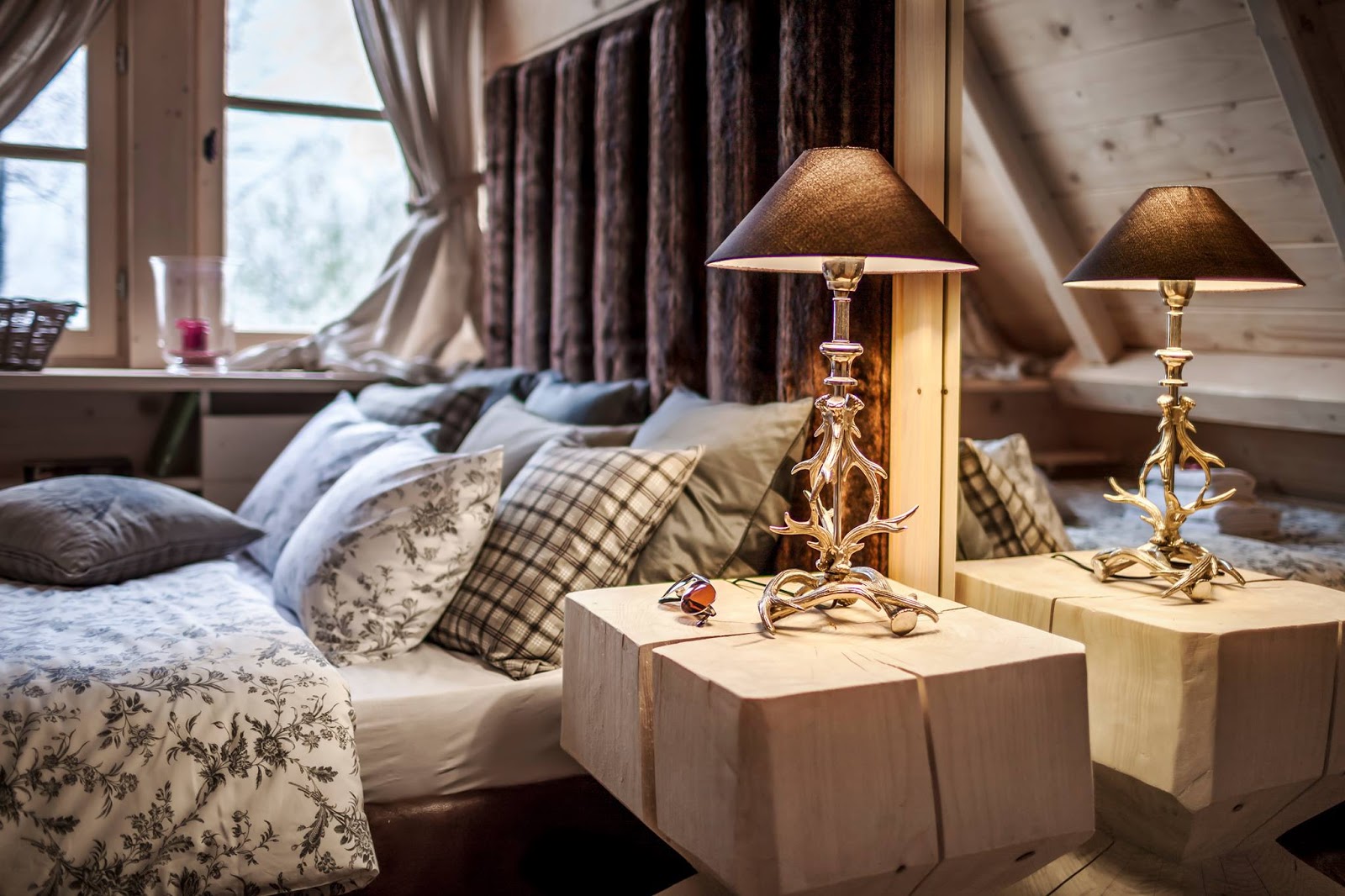 Rustic Bedroom With A Wooden Bedside Table