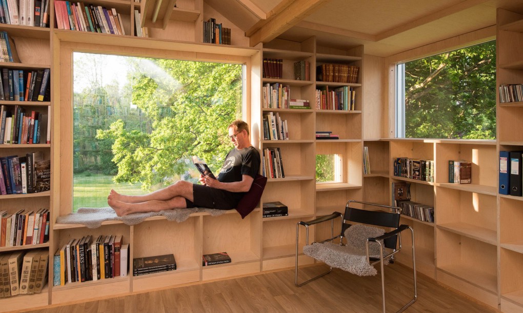 Garage Turned Into A Home Library And Reading Nook