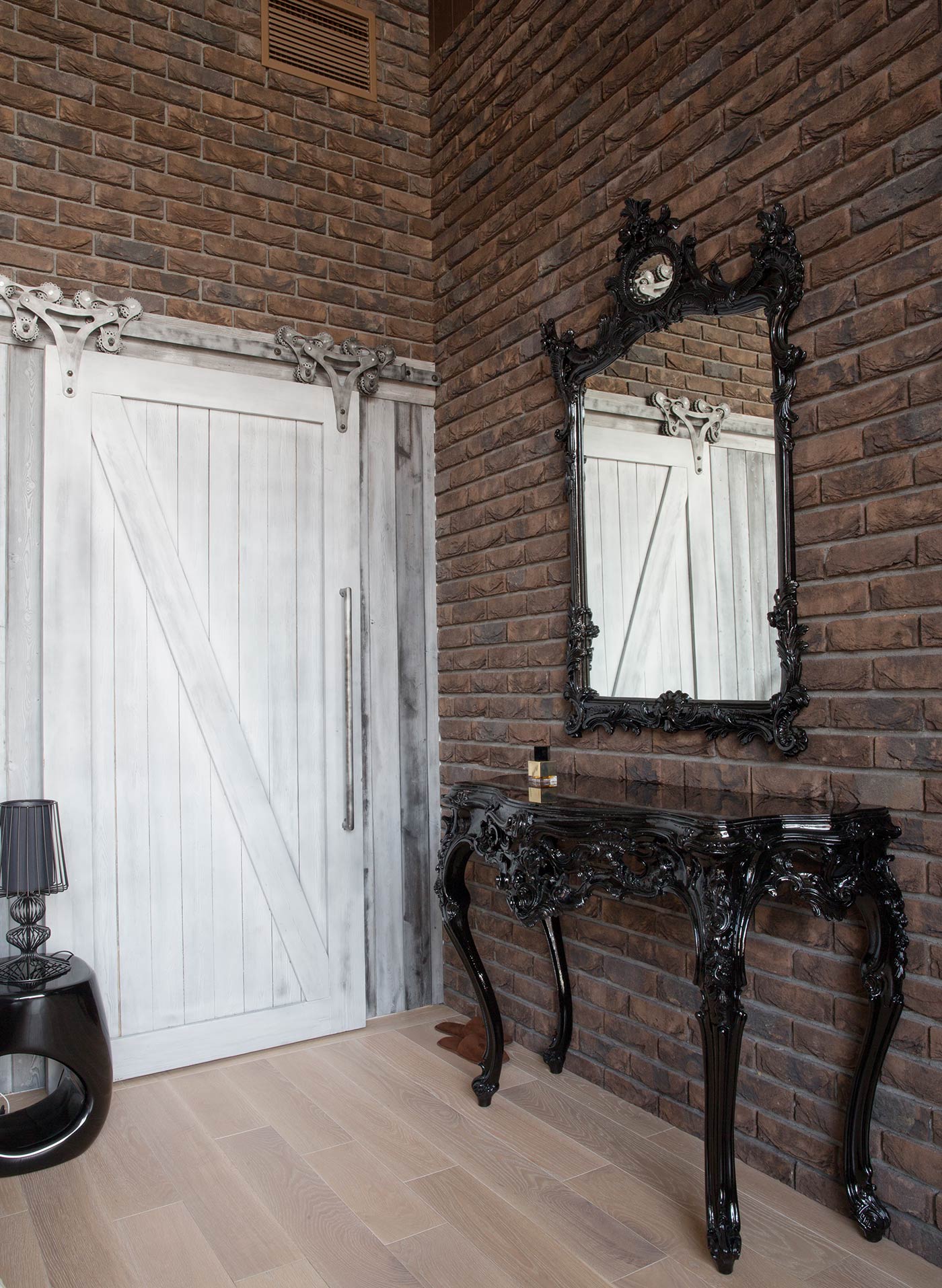 Bedroom With White Barn Door