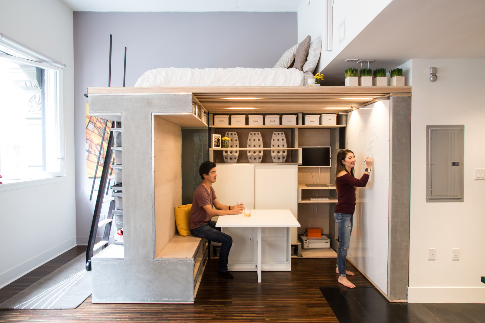 Multi-Functional Loft Unit With A Folding Dining Desk