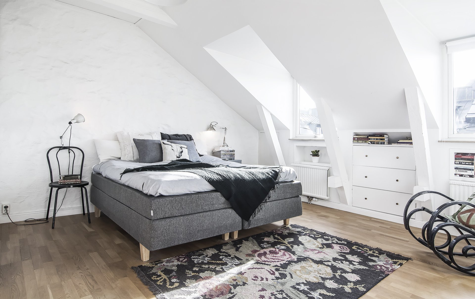 Black And White Apartment - Attic Master Bedroom