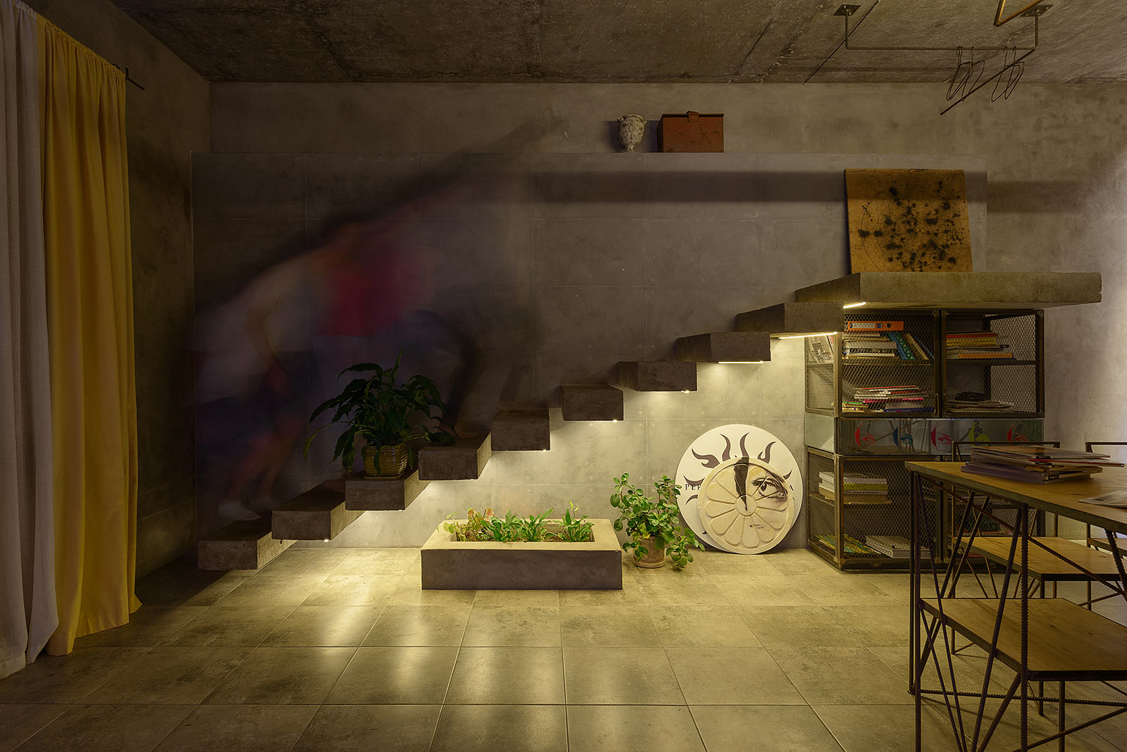 Floating Staircase In An Industrial Style Loft - Night Photo