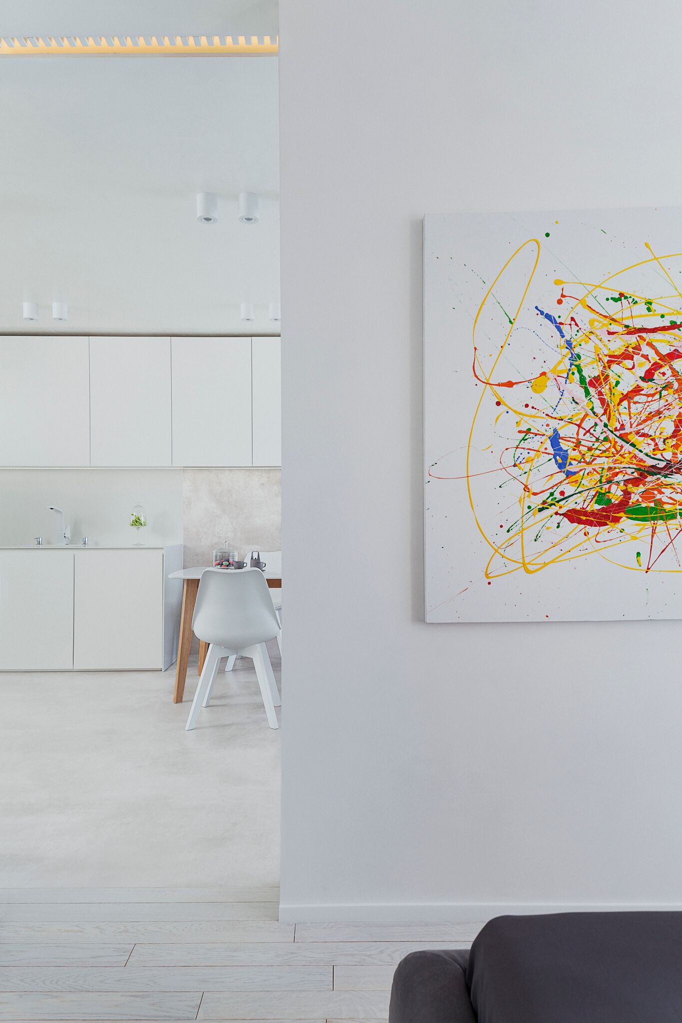 Modern White Apartment - View From The Bedroom To The Dining Area