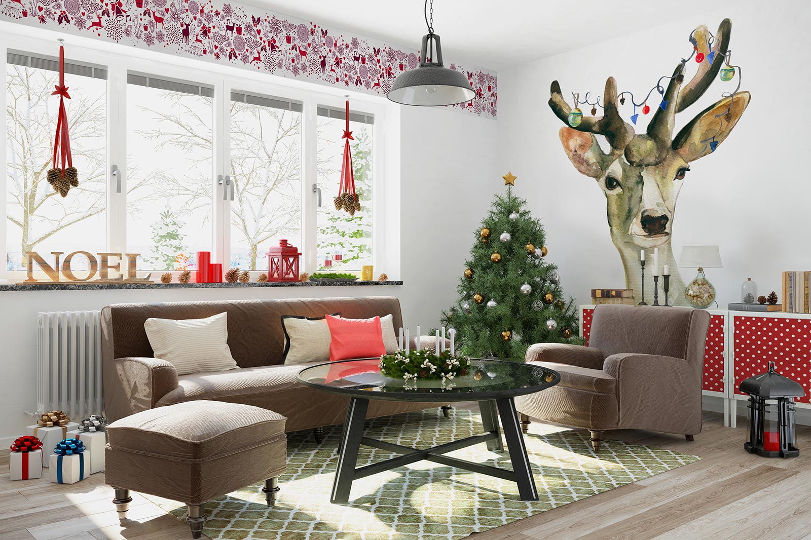 Christmas Decor With A Deer Wall Mural