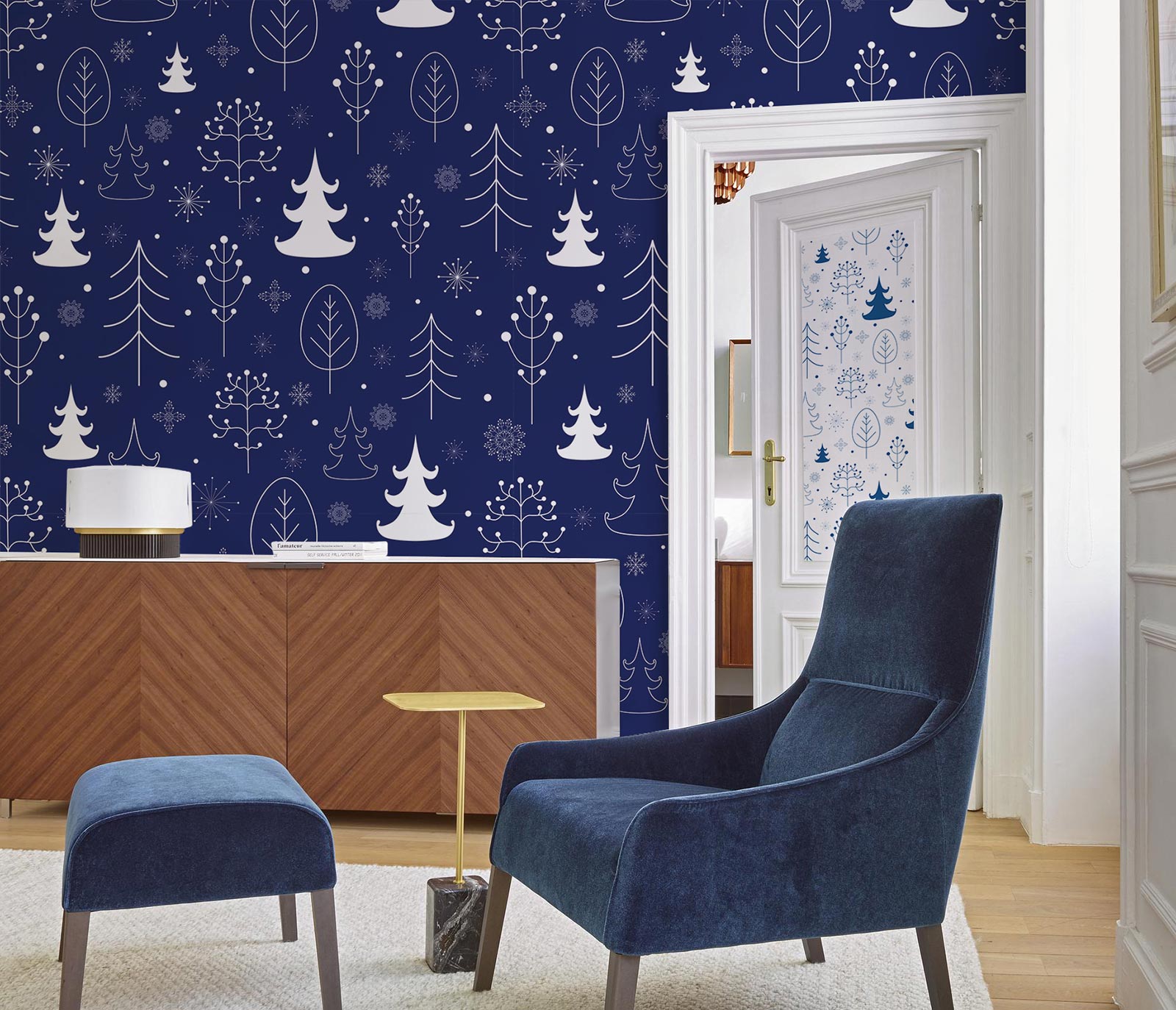 White and blue Christmas wall mural