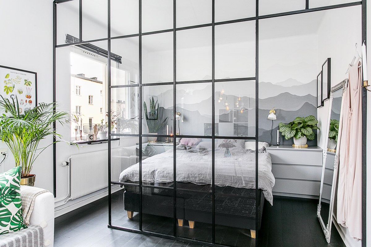 Tiny Bedroom With A Glass Divider