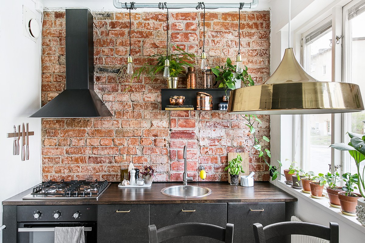 Kitchen With An Exposed Brick Wall