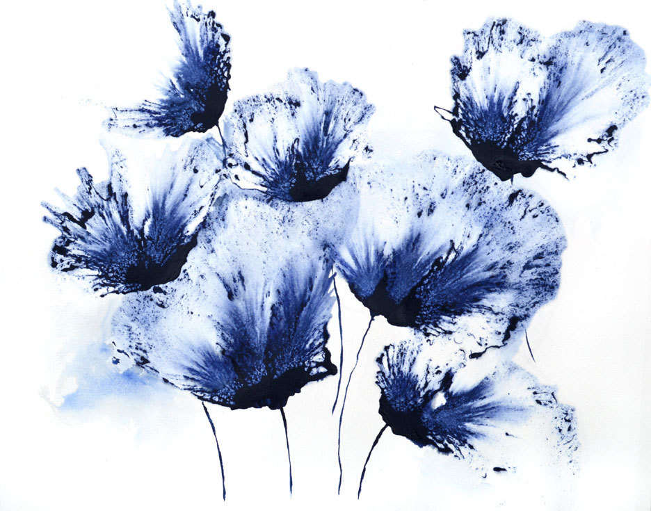 Floral Navy Blue Wall Art