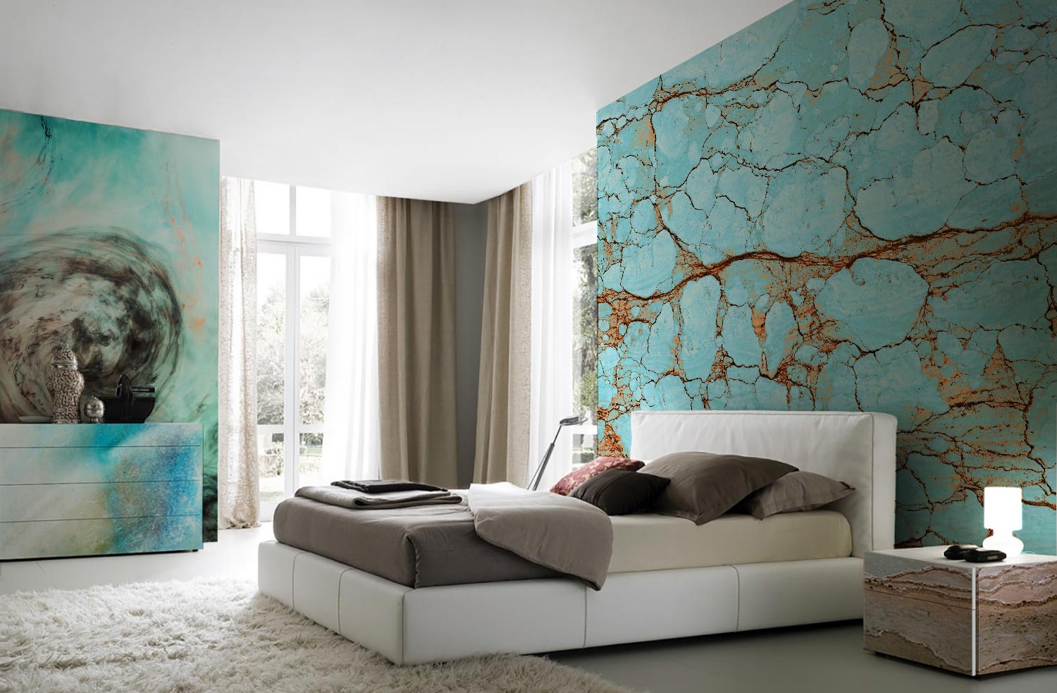 Modern Bedroom With Turquoise Interior Decor