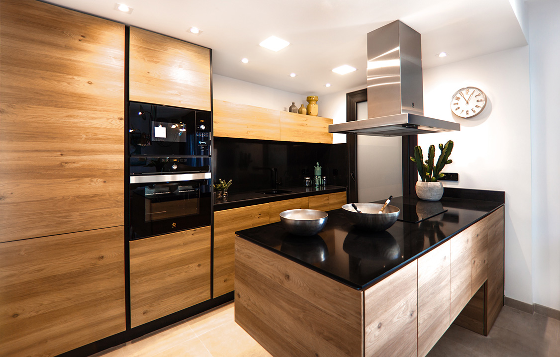 Modern Kitchen In Black And Wood