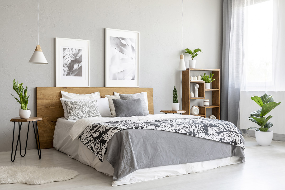 Modern Bedroom With Green Plants