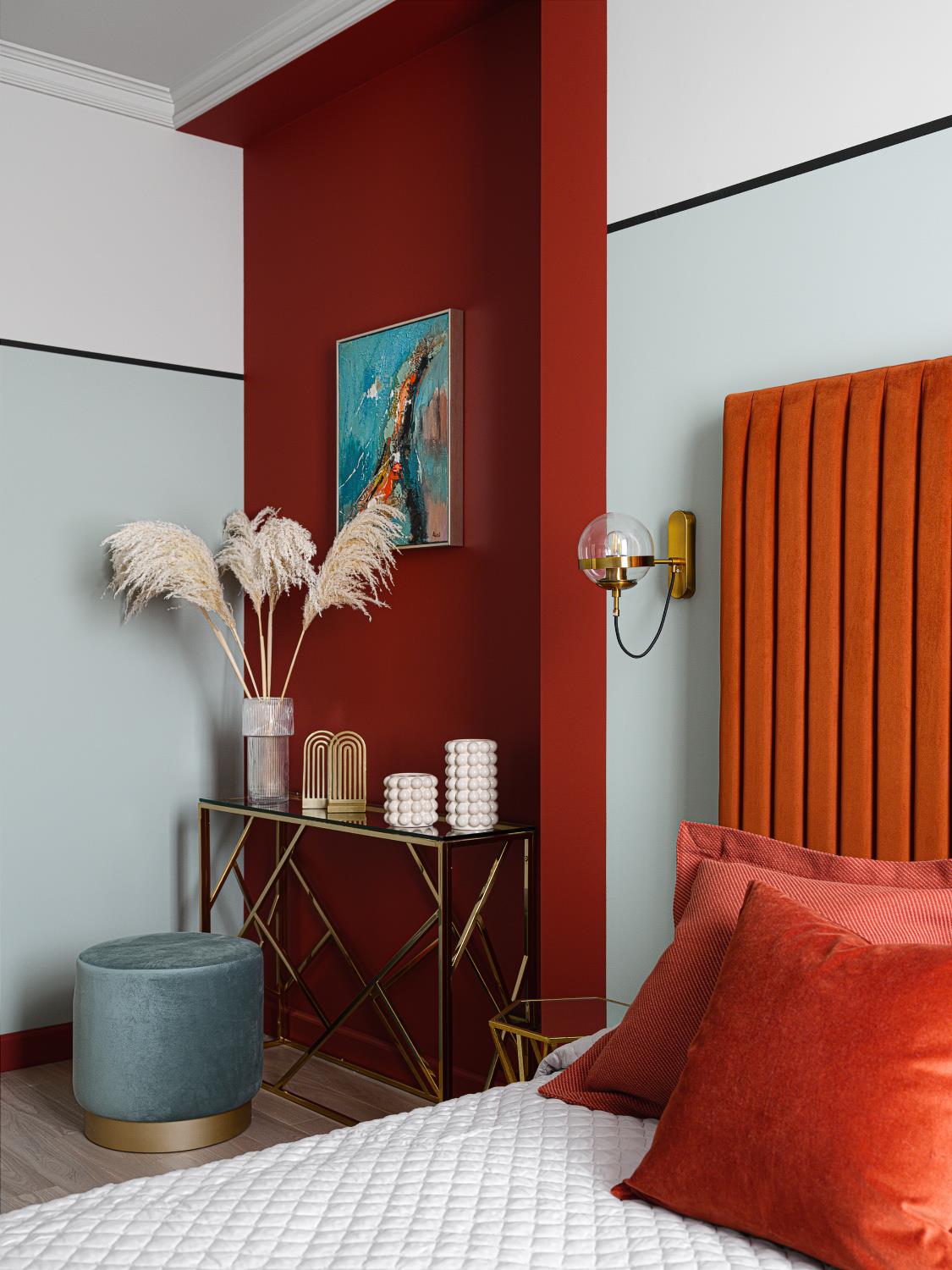 Bedroom With Orange Pops Of Color