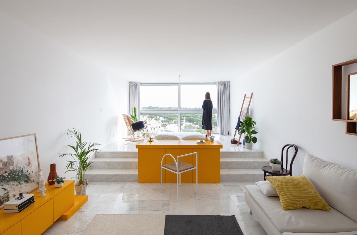 White And Yellow Studio With A Panoramic Window