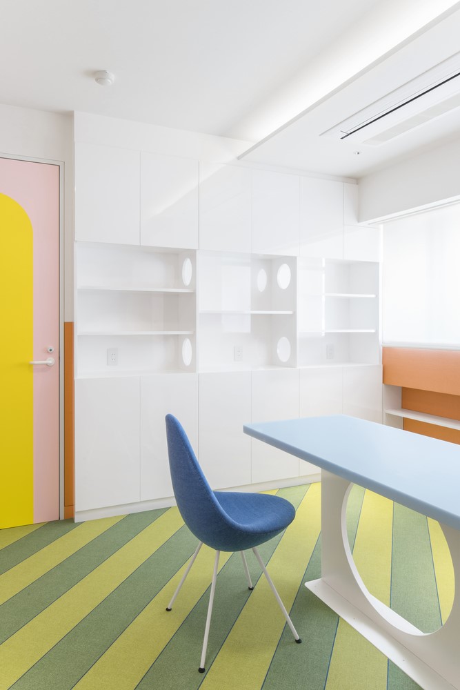 White Wall In A Colorful Kitchen