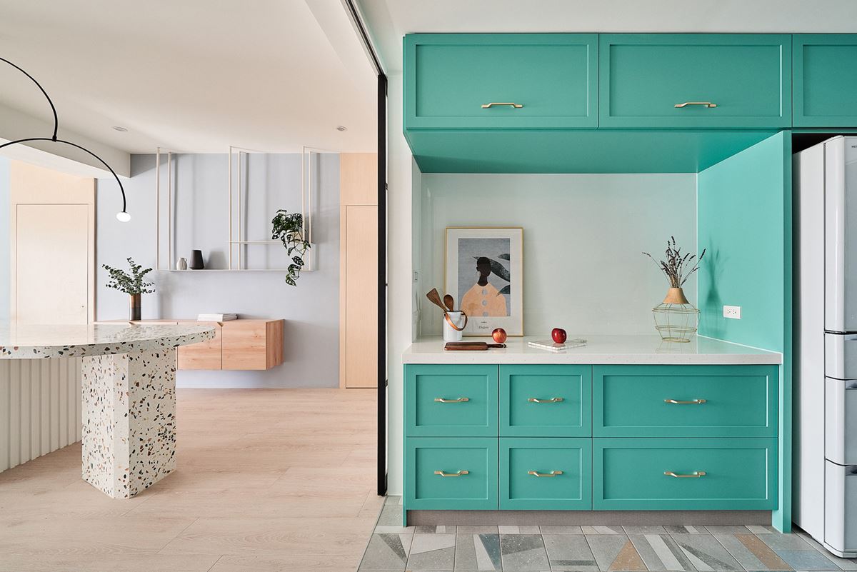 Modern Kitchen In Turquoise Color