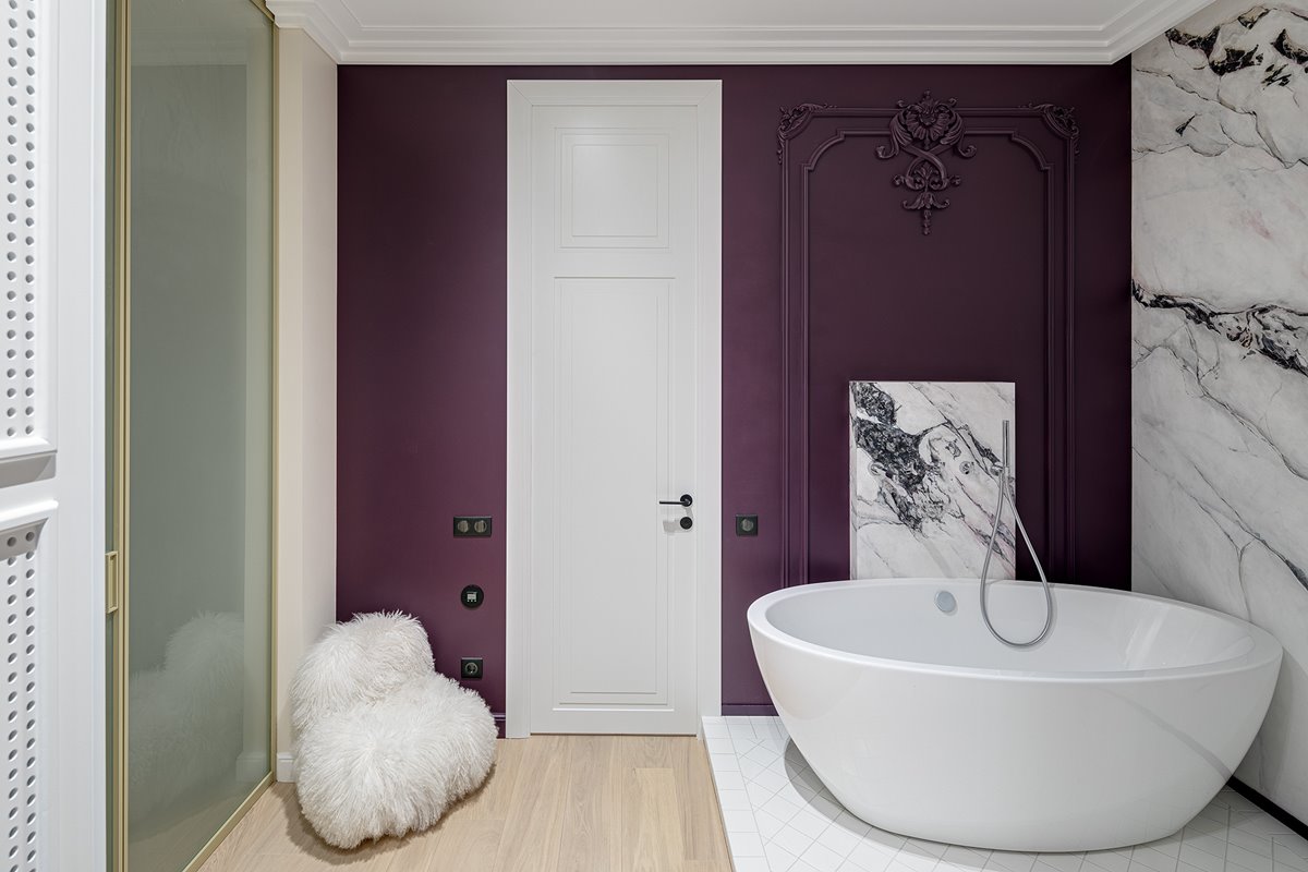 Modern Bathroom In White, Purple And Marble