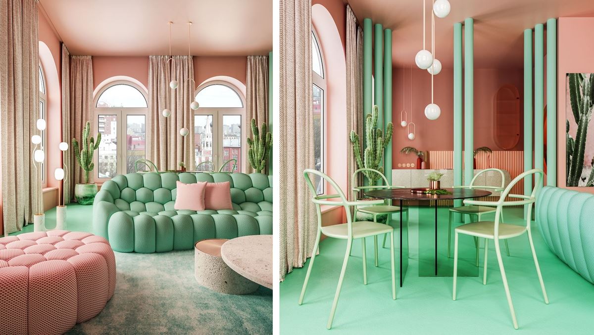 Pink And Green Living Space