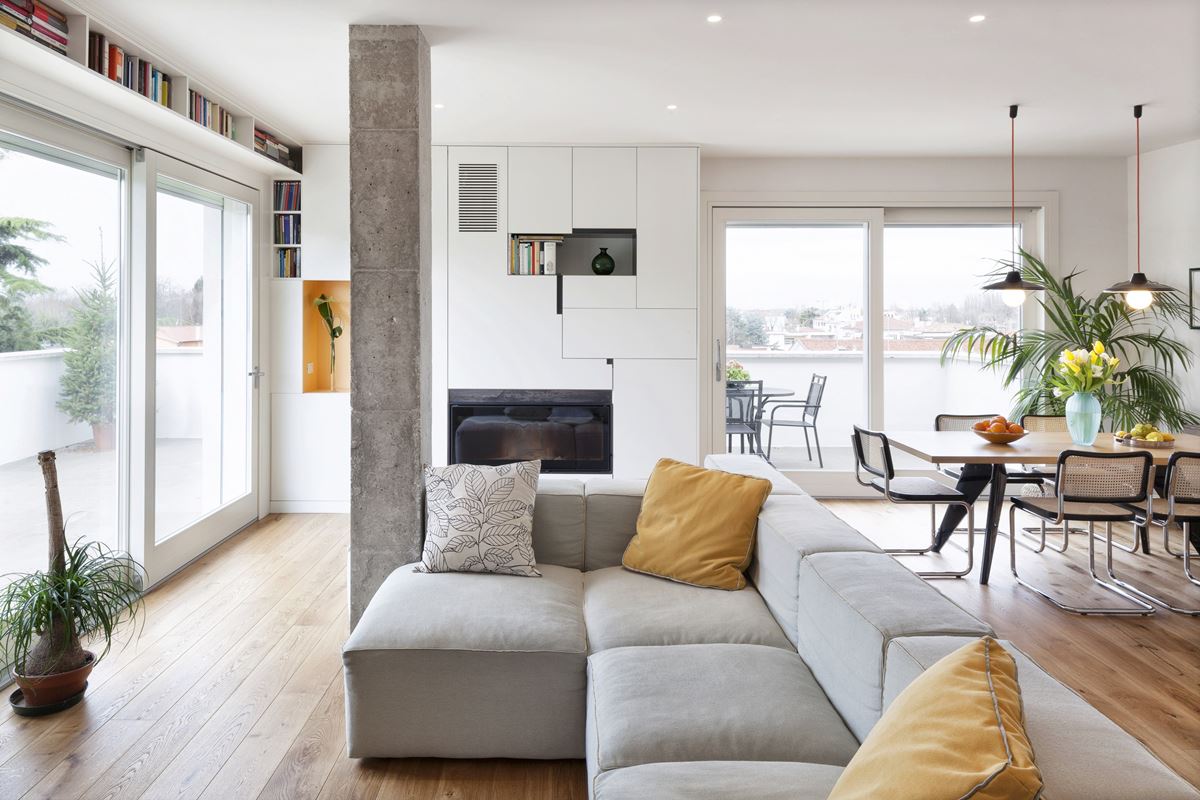 Living Room With Interior Columns