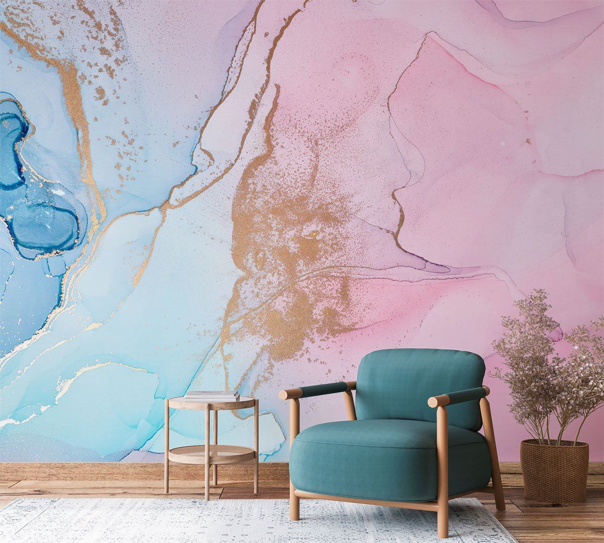 Blue And Pink Marble Ombre Wallpaper